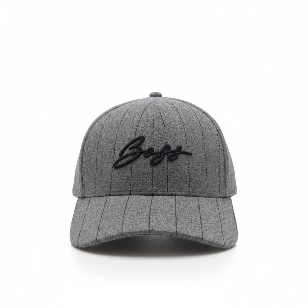 Hugo Boss Zed-Pin-Script Grey Pinstripe Baseball Cap Hat NEW